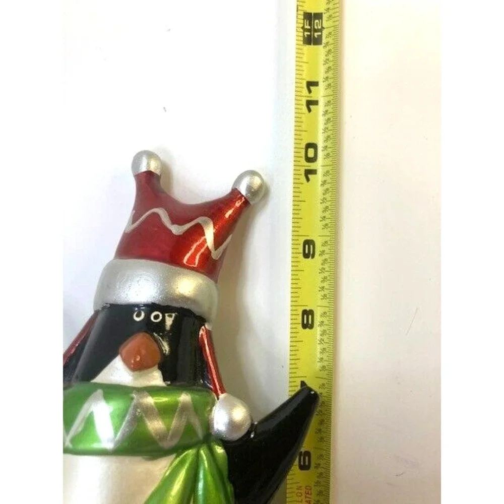 Vtg Pier 1 Penguin Figurine Red Hat Green Scarf Christmas Winter Decor 11 Inch